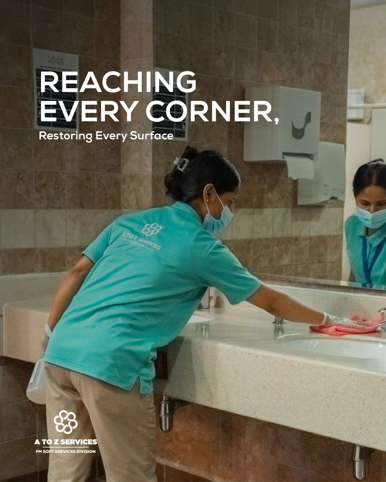 Restroom sanitization team in action